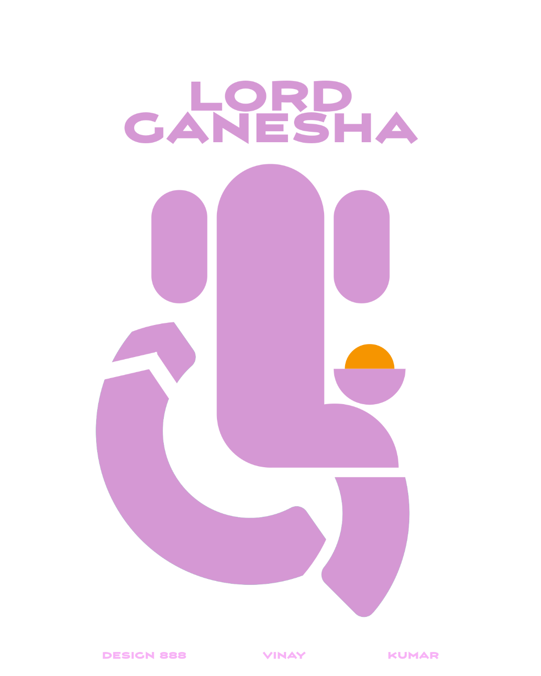 Lord Ganesha illustrated poster, flat purple shape design