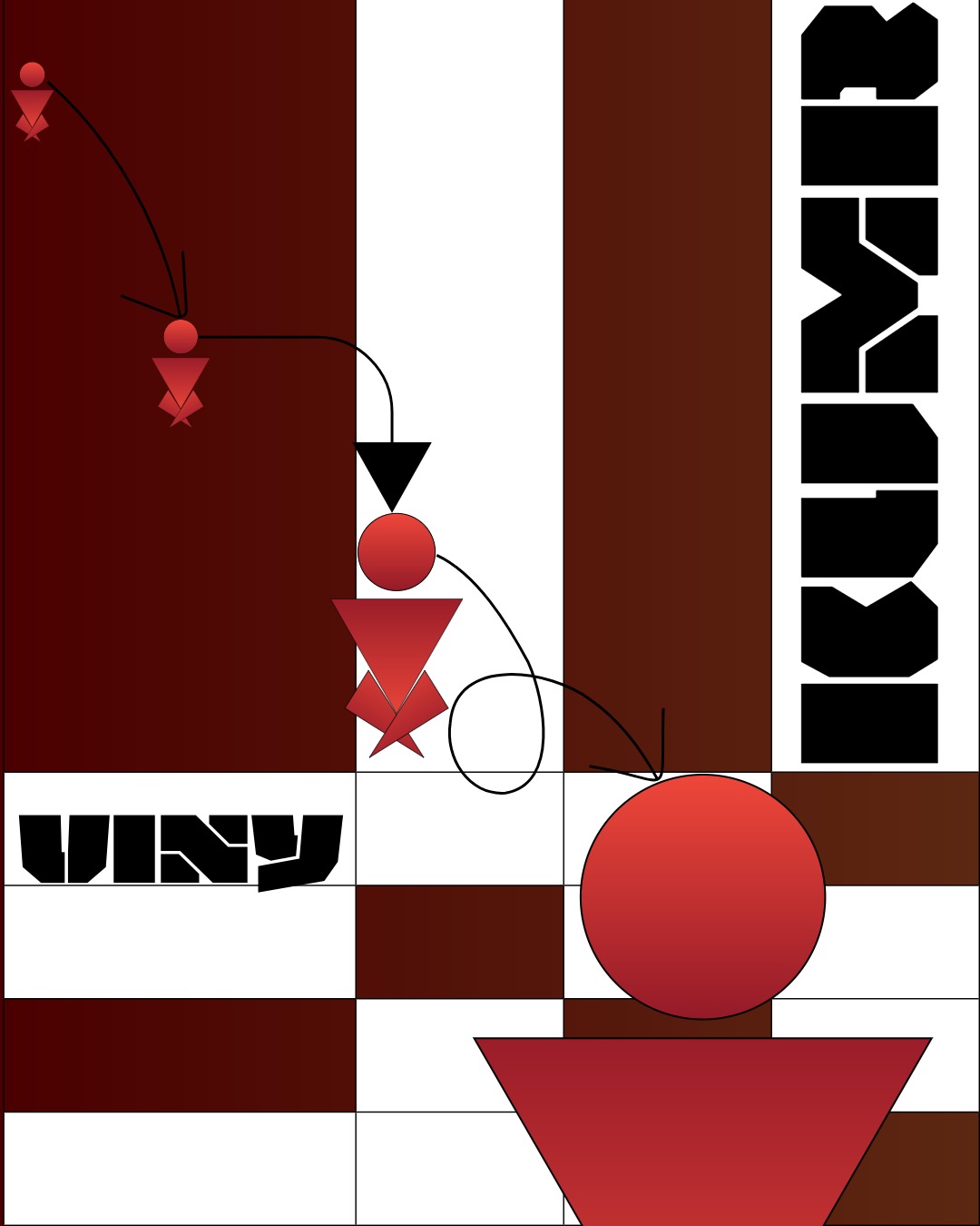 Abstract typographic identity poster in maroon, white and red
